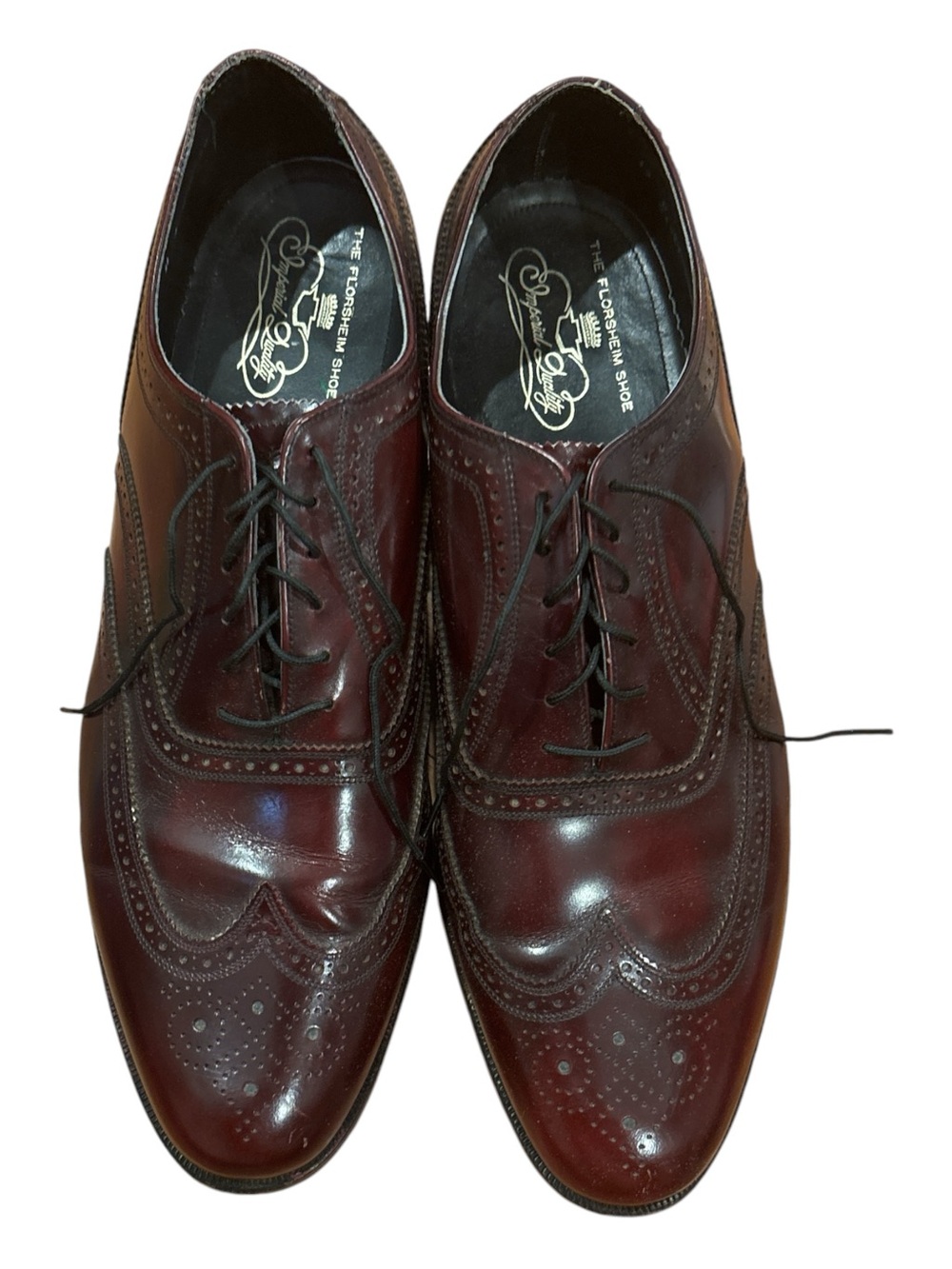 60s-70s FLORSHEIM ROYAL IMPERIAL OXBLOOD LEATHER WINGTIP SHOES W DUST COVER 13D - Picture 2 of 12